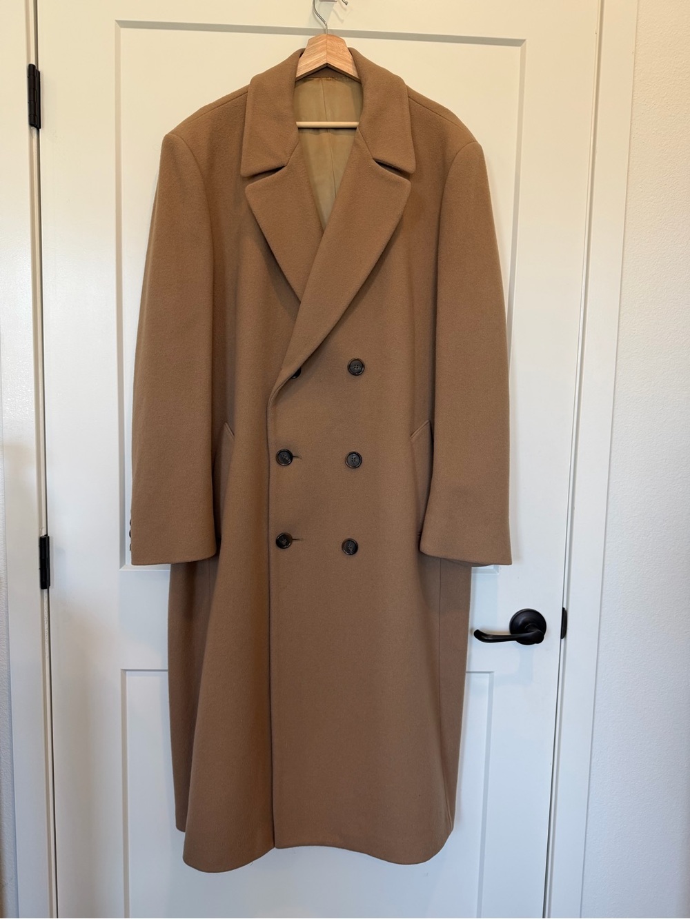 Vtg Union Made London Fog Classic Double Breasted Wool Beige Coat size 46 Long